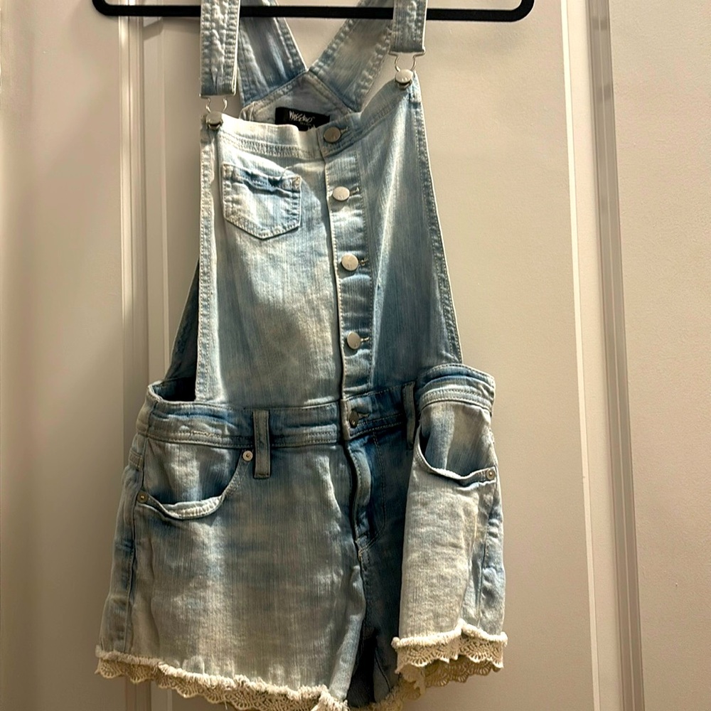 Summer short overalls. Distressed and fringed